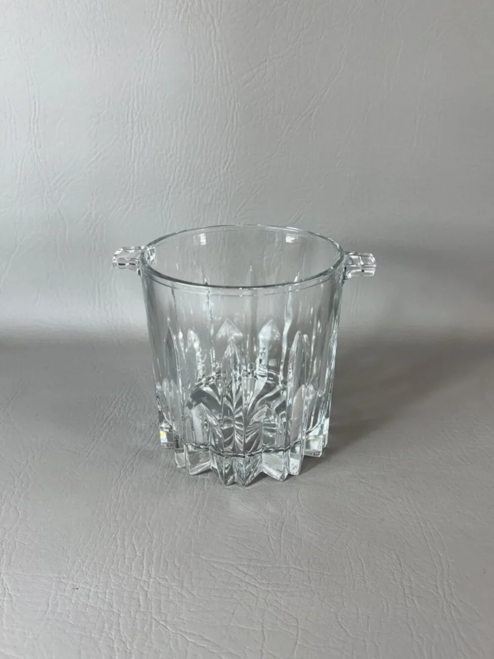 Vintage Italian Cut Crystal Glass Ice Bucket Handle Mid-Century Modern Barware